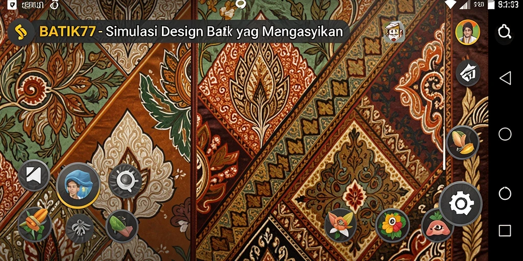 Gameplay BATIK77 menampilkan desain batik interaktif yang penuh warna.
