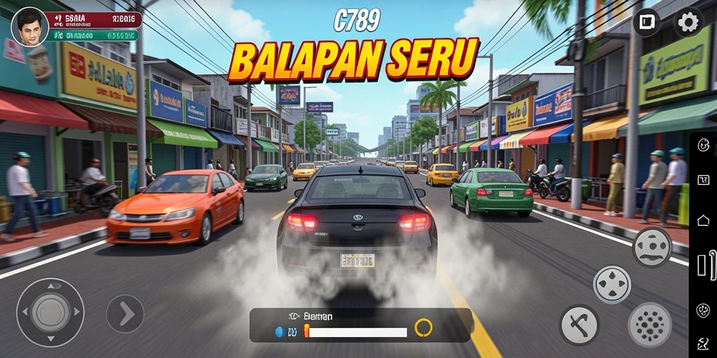 Tampilan gameplay C789 yang mendebarkan di jalanan penuh tantangan.