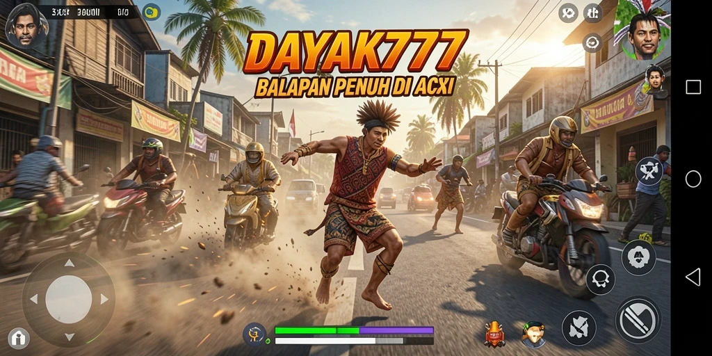 Tampilan gameplay DAYAK777 yang mendebarkan dalam balapan.