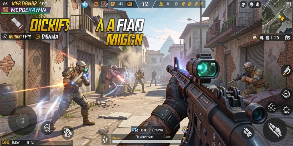 Screenshot gameplay <strong>MERDEKAWIN</strong> yang menunjukkan aksi seru dalam pertempuran FPS.