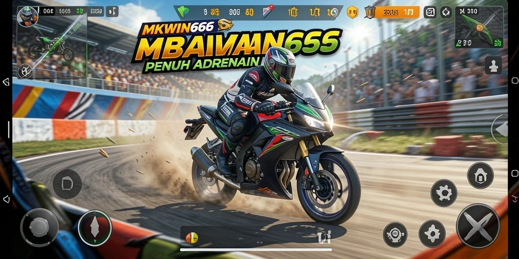 Tampilan gameplay balapan motor yang seru dan mendebarkan.