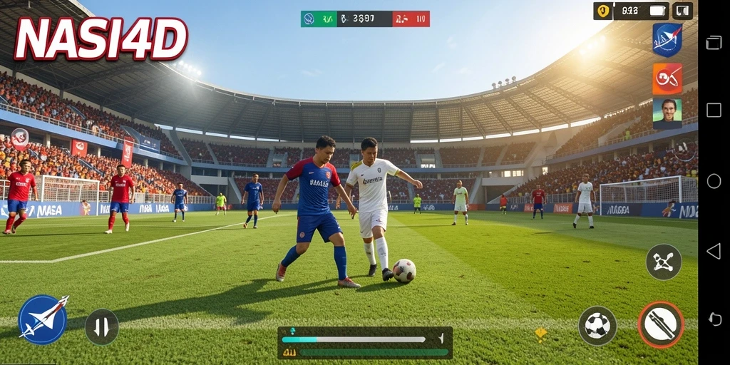 Gameplay mendebarkan dalam NASA4D dengan aksi sepak bola yang realistis.