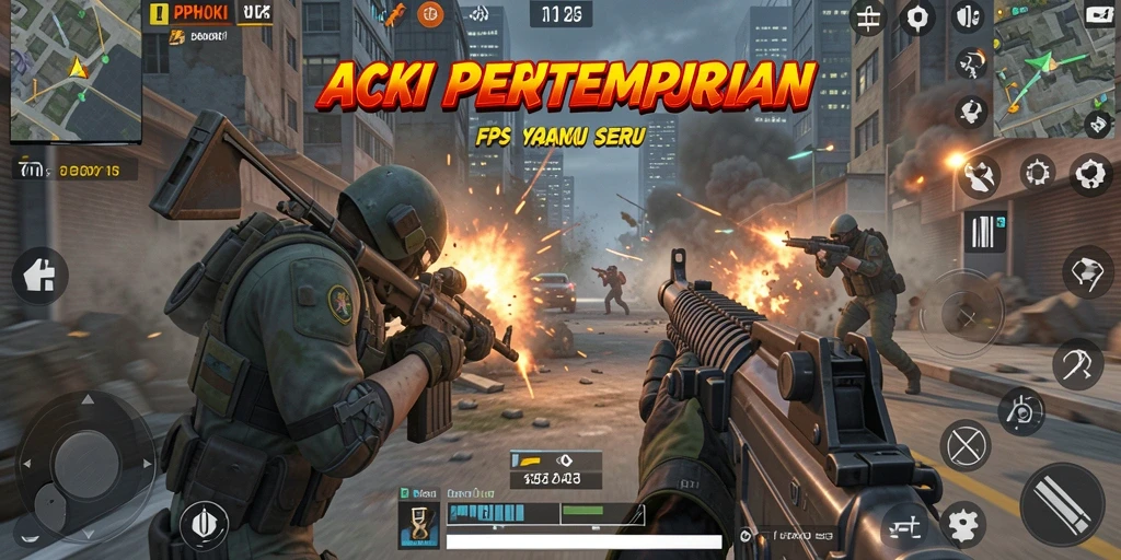 Screenshot menunjukkan aksi menembak intens dalam gameplay PPHOKI.