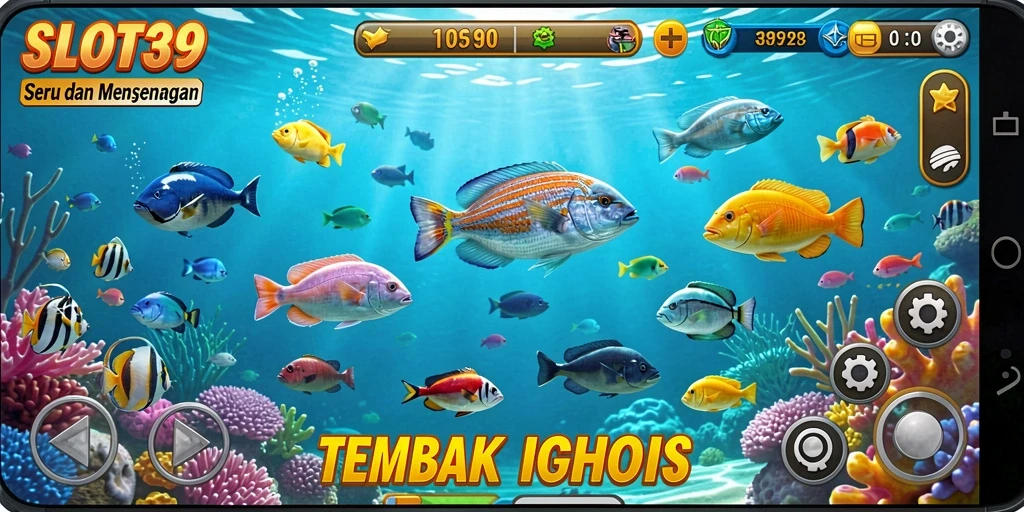 Tampilan gameplay SLOT39 dengan ikan-ikan berwarna-warni yang menakjubkan.